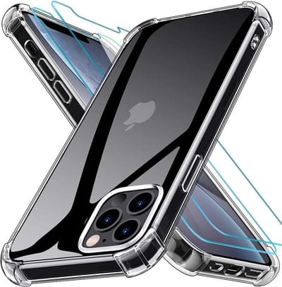 HB Hoesje en Glas Geschikt voor Apple iPhone 12 Pro Max - Transparant - Anti Shock Hybrid Back Cover + 2x Glazen Screenprotector
