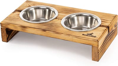 Houten Hondenvoerstandaard met 2 RVS Dubbele Voerbakken | Verstelbare Hoogte voor Hond en Kat