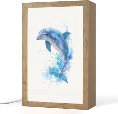 Nachtlampje 20x30 cm - Kinder lampje - Dolfijn - Water - Blauw - Tafellamp kinderkamer - Slaapkamer lamp - Bedlamp kinderen - Kinderlampje stopcontact - Wandlamp babykamer - Nachtlampjes