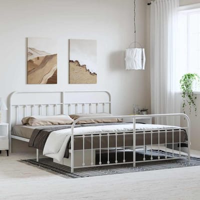 vidaXL - Bedframe - met - hoofd- - en - voeteneinde - metaal - wit - 193x203 - cm