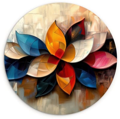 WallCircle® Wandcirkel 120x120 cm - Muurcirkel Bloem - Abstract - Kleurrijk - Bladeren - Muurdecoratie woonkamer - Wanddecoratie slaapkamer - Kamer decoratie accessoires - Ronde schilderijen XXL