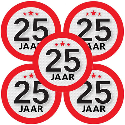 25 jaar leeftijd sticker - 12x - rond - Dia 9 cm - 25 jaar verjaardag - jubileum - leeftijd versiering