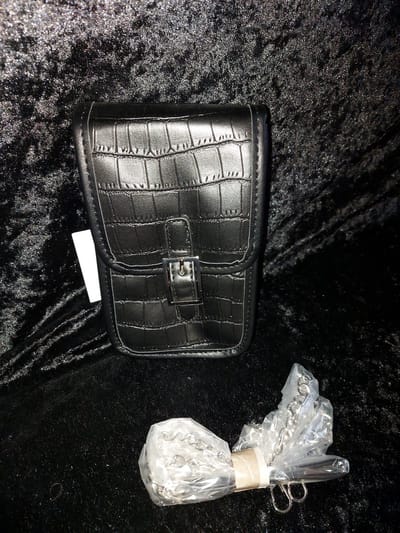 Telefoon tasje zwart met kroko print, Festival tasje Zwart, Klein tasje zwart, Croco print tasje, Clutches
