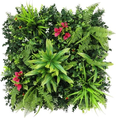 Kunstplanten wand - Groene muur - Binnen decoratie - Hoge dichtheid bladeren - 50x50cm 4 stuks - Groen roze