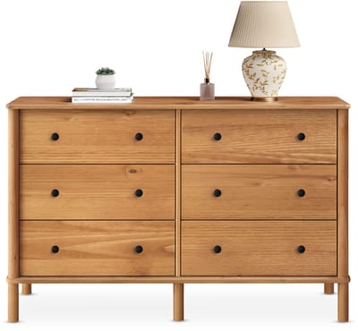 APOANA-commode van massief hout met 6 lades – eikenkleuren