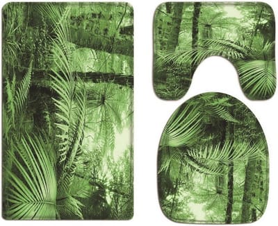 Tropische Palmboom Blad Print - Zachte Flanellen Wasbare Toiletstoelhoezen en Badmat voor Jungle Stijl Badkameraccessoires