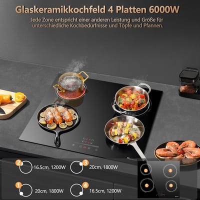 Keramische Kookplaat - Elektrisch Fornuis - Dagelijks Koken - 4 Kookzones - 60 cm - Zwart
