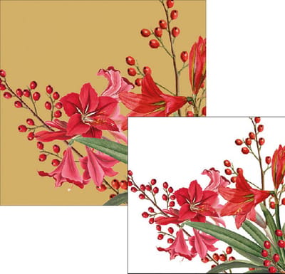 Ambiente servetten - Kerstboeket - 2 pakjes 33x33cm en 25x25cm - goud rood wit - kerstservetten