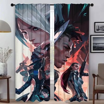 Valorant Interieur Gordijnen voor Woonkamer Halloween Decoratie Shades Tule voor Slaapkamer Verduisterend Gordijn Gordijnen 2 Stuks W50xH70cmx2pcs-CL