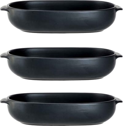 Cosy & Trendy ovenschaal - 3x - zwart - 24 x 15 x 5 cm - Ovaal - Klassieke braadsledes - Schalen - Bakvorm/braadslede