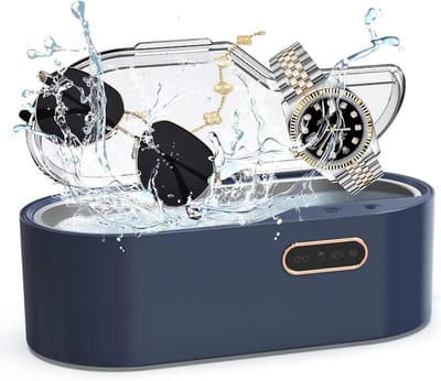 Ultrasone Sieradenreinigingsmachine, Ultrasone Brilreiniger 450 ML met 4 Timers, Draagbare 45 kHz Ultrasone Reiniger voor Thuis voor Beugel, Bril, Goud, Zilver Blauw