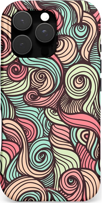 Casetastic hoesje geschikt voor Apple iPhone 16 Pro - MagSafe - Dubbellaagse bescherming - Pastel Swirl Vibes - Fashion Case - Taupe Donkergrijs Saliegroen Grijs