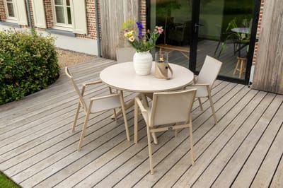 Atmos/Dublin ronde stapelbare tuinset voor 4 personen 120 cm.- Latte