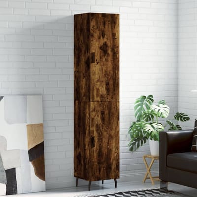 vidaXL - Hoge - kast - 34,5x34x180 - cm - bewerkt - hout - gerookt - eikenkleurig