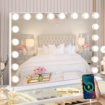 Hollywood Spiegel - Verlichte Make-up Spiegel - Make-up Aanbrengen - 3 Kleurmodi - 80x60 cm - Wit
