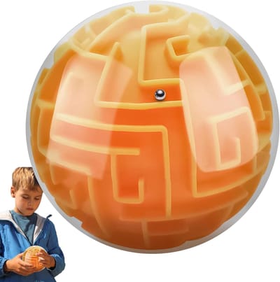 3D Puzzelbal - Hersenkraker Labyrint - Denkontwikkeling Kinderen - Interactief 3D Ontwerp - 10 cm Kubus - Oranje