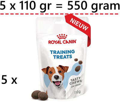 ROYAL CANIN trainingssnack - training treats - 110 gr voor honden LOW CALORIE - smakelijk *** 5 X**** = 550 gram ---DHA + vit C & E