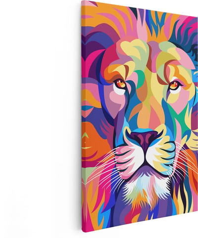 Artaza Canvas Schilderij Leeuw - 80x120 cm - Groot - Wanddecoratie Abstract - Muurdecoratie Pop Art - Schilderijen Op Canvas Kleurrijk