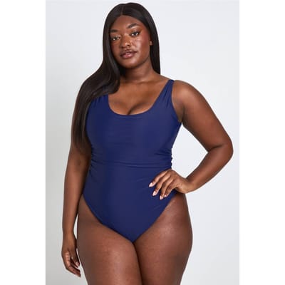 boohoo Dames Plus Buikcontrolerende Badpak Met Plunge Halslijn | Marineblauw | Maat: 44