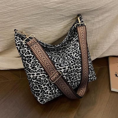 Grote Capaciteit Brede Schouderband Crossbody Tas Nieuwe Stijl Ins Luipaardprint Schoudertas Dames Mode Woon-werkverkeer Niche Emmer Tas gray