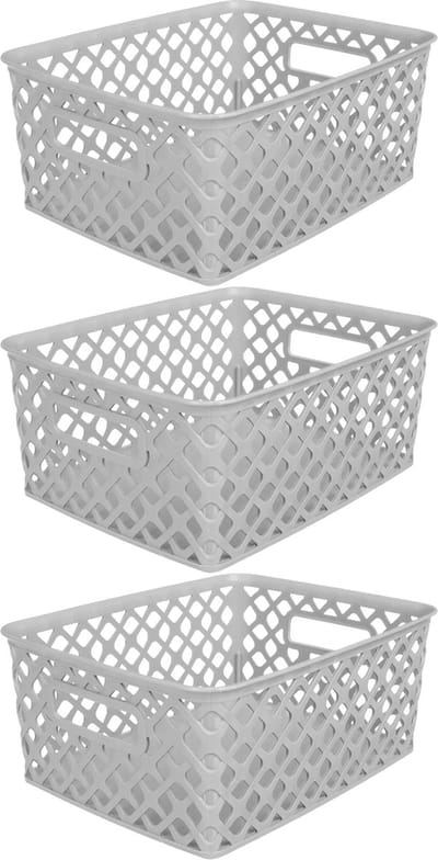 5Five Opbergmand/box van kunststof - 3x - grijs - 19 x 25 x 10 cm - 4 liter