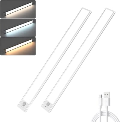 Oplaadbare LED Strip met Bewegingssensor (2 Stuks) - Draadloos, Dimbaar, 3 Kleuren - 40cm - Ideaal voor Kast, Trap, Keuken