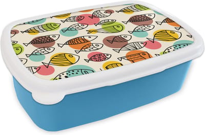 Broodtrommel Blauw - Lunchbox - Brooddoos - Stippen - Vis - Regenboog - 18x12x6 cm - Kinderen - Jongen