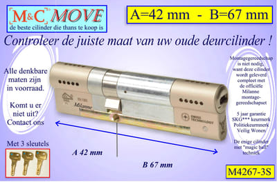 M&C MOVE - High-tech Security deurcilinder - SKG*** - 42x67 mm - Politiekeurmerk Veilig Wonen - inclusief gereedschap MilaNNE montageset