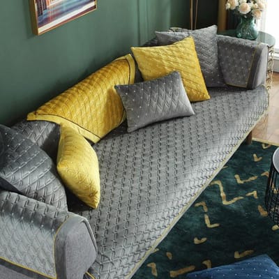 Moderne Gewatteerde Velvet Bankhoezen Voor Banken 1 /2 /3 /4 /5 Zits Pluche Hoes Effen Zacht Combinatie Fauteuil Bank Handdoek Groen Cushion cover45x45cm grijze kleur