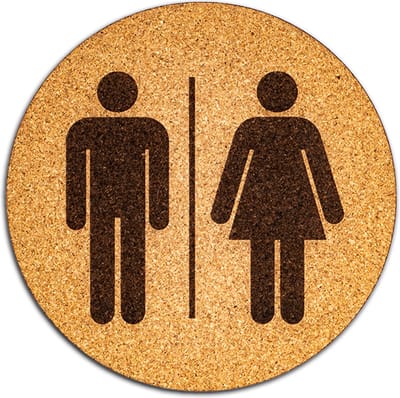 Wc bordje – Man en Vrouw – Rond – Kurk – 10 x 10 cm - Toilet bordje – Deurbord – Zelfklevend