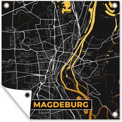 Tuin poster Magdeburg - Stadskaart - Plattegrond - Duitsland - Kaart - Goud - 200x200 cm - Tuindoek