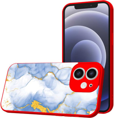Smartphonica Telefoonhoesje Geschikt voor iPhone 12 met Lichtblauw Goud Marmer opdruk - TPU Back Cover Case Lightblue Gold Marble Design - Rood geschikt voor iPhone 12