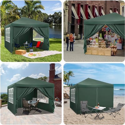 J&R Partytent - Paviljoen - Opvouwbare Luifel - Tuin tent - Waterdicht - Uv Bescherming - met Draagtas - Pavillon - Prieel - Zijpanelen - 3x3m - Groen