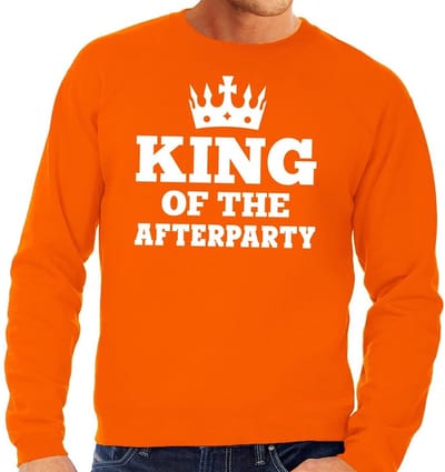 Oranje King of the afterparty sweater heren - Oranje Koningsdag kleding S