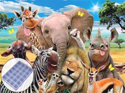BJoy Diamond Painting 50x40 - Gekke Dieren Giraffe Olifant Leeuw