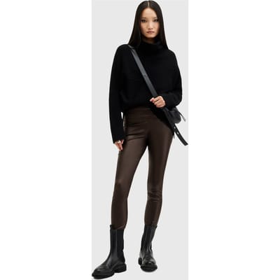 AllSaints Cora Leather Legging Oxblood Red Maat: 2 | Leggings Outlet | Dames | Bruin