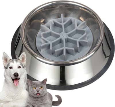 Famanu - Langzame voederbak voor honden, anti-verstikking, kom van siliconen en roestvrij staal voor huisdieren