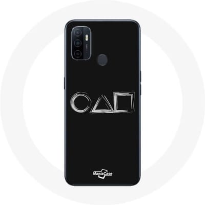 Oppo A53 hoesje Squid Game logo symbolen vierkante cirkel driehoek zwarte achtergrond