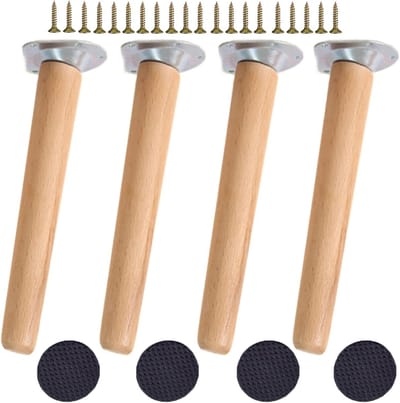 Meubelsteunpoten 4 Stuks - Houten Tafelpoten Bankpoten - Meubels Verhogen - Inclusief Montagekit - 8cm - Houtkleur