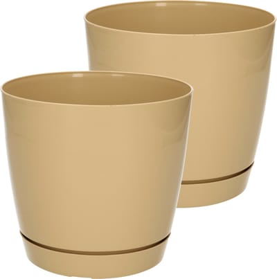 Prosperplast Plantenpot/bloempot met opvangschaal - Set van 2x stuks - kunststof - beige D16 x H14 cm - binnen/buiten