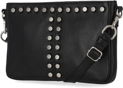 Dames Leren Schoudertas Korte Rits Zwart met Studs