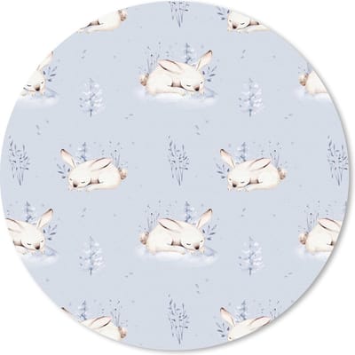 Muismat rond 20x20 cm - Mousepad Winter - Patroon - Konijn - Blauw - Ronde muismatten - Kerst - Cadeau - Kerstcadeau voor mannen en voor vrouwen