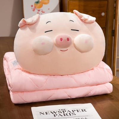 1 Stuk 4050Cm Cartoon Pluche Varkentje Pluche Kussen Met Dekentje Pop Gevuld Zacht Dier Varkens Kussen Schattig Speelgoed Voor Verjaardagscadeaus 40x30x15cm