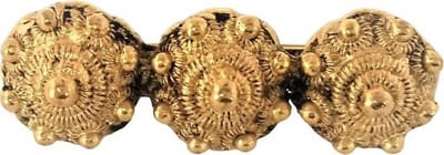 Zeeuws Meisje - Broche - Zeeuwse knop - 3 Zeeuwse knoppen broche, verguld met echt goud, 3 cm breed