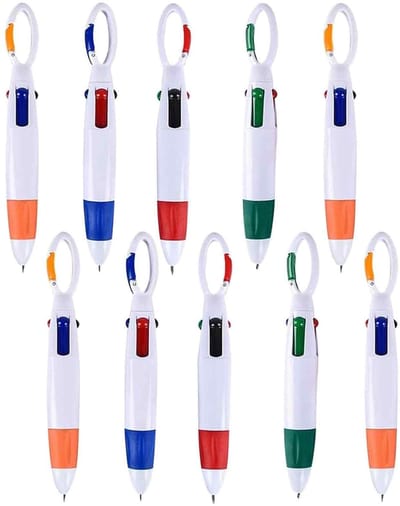 Set van 10 Mini 4-in-1 Balpennen - Uitschuifbare Multicolor Pennen Met Karabijnhaak - Sleutelhanger Pen Voor Volwassenen, Kinderen, Verpleegkundigen & School