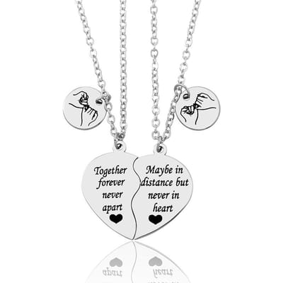 2 Stuks/Set Roestvrij Staal Pinky Promise Bedel Hart Matchende Kettingen Voor Koppels Zussen Vrienden Cadeaus white