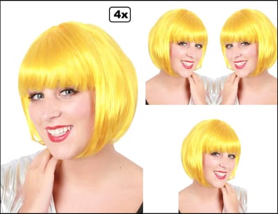 4x Pruik Sensation bobline geel - Carnaval thema feest party festival optocht