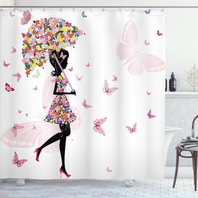 New Bed, Vrouwelijk Bloemenjurk met paraplu Douchegordijn Badkamer Decor Set met Haakjes, 180 cm B 200 cm L