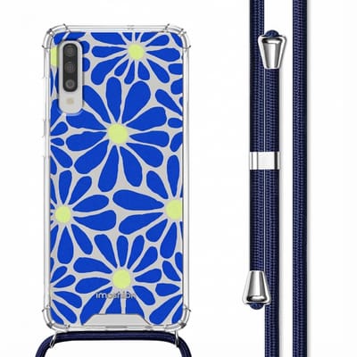 imoshion Hoesje - Geschikt voor Samsung Galaxy A70 - Design Hoesje met Koord - Cobalt Blue Flowers Connect