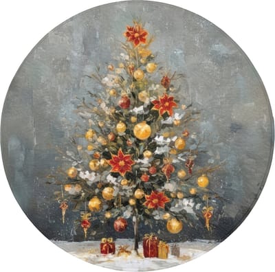 Badmat rond 70x70 cm - Antislip - Kerstboom - Cadeaus - Rood - Goud - Badmatten voor badkamer - Badkamermat - Douchemat - Ronde badkamer mat